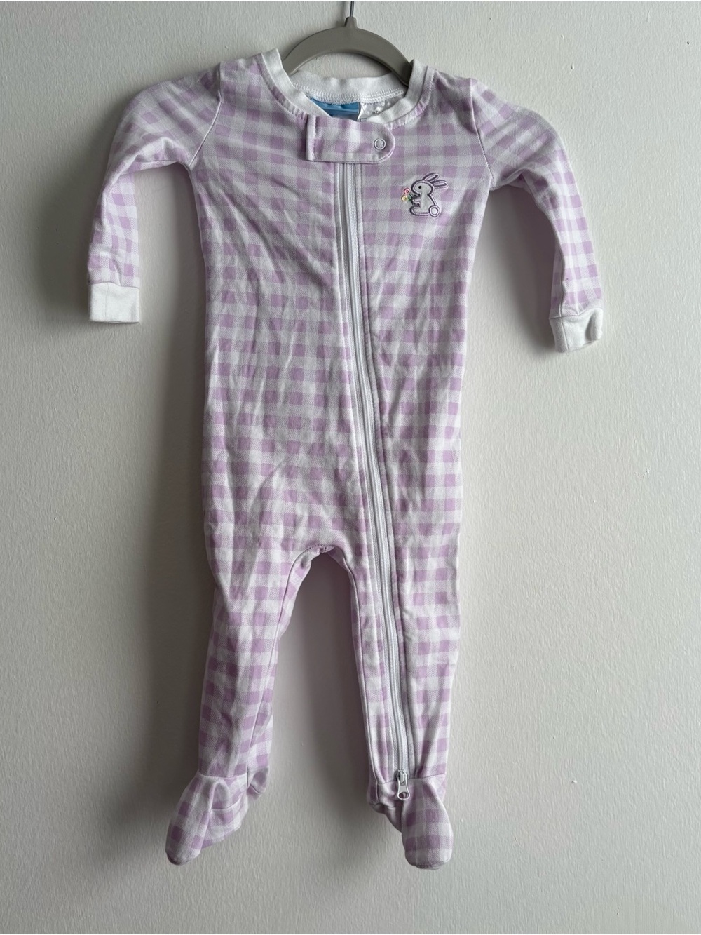 Classic Whimsy Footed Zip One Piece Sleeper Purple/White Check Bunny 12M Cotton